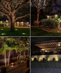 Lit Low Voltage Well Lights 4W LED Outdoor Landscape Lighting 12V In Ground 200 Lumen under trees and patio at night
