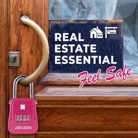 Code Operated Outdoor Key Lock Box Holds Five Keys, Ideal For Realtors And Short Term Rentals, Sturdy Lockbox For Real Estate Access, Pink 12 Pack Kit attached to a door