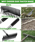 Comparison of Heavy Duty Dethatching Rake With Stainless Steel Adjustable Handle 36 To 63 Inches Dual Sided Tines and others