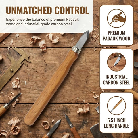Six Pack Heavy Duty Woodworking Marking Knives With High Carbon Steel Blades And Dual Bevel Heads For Hella Sharp Cuts Satisfaction Hardworking Craftsmen Absolutely Love This Gear featuring a padauk handle and steel blade.