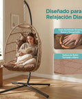 Egg Chair With Stand For Indoor Outdoor Chill Vibe, Hanging Rattan Wicker Swing, 350 Lb Capacity, Breathable Cushion With Headrest