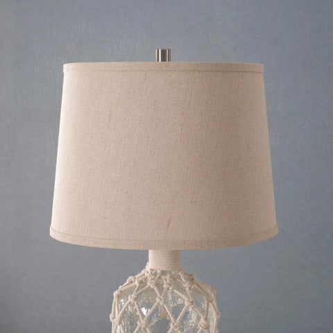Captain Table Lamp With Clear Textured Glass And Rope Wrap Finish, beige shade, coastal style, nautical end table lighting