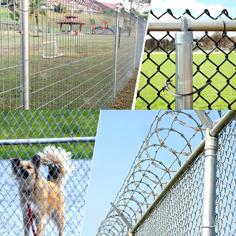 Image showing various uses of 100 Pack 8 Inch Aluminum Chain Link Fence Ties For 14 Gauge Wire Ideal For Garden Fences Dog Kennels Chicken Coops And Quick Fence Repairs No Brainer Easy To Use.