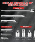 Heavy Duty 10 Piece Breaker Bar Set Featuring 180 Degree Swivel Head with 3 breaker bars and 4 socket adapters.