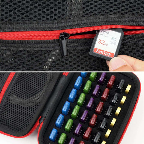 Universal USB Flash Drive Case And Memory Card Organizer Holder For Sd Xc Hc Thumb Drives, showing zippered storage with memory card.