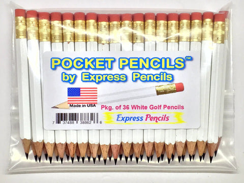 Half Pencils With Eraser For Golf And Pew Use, Short White Hexagonal Pencil, Number Two HB Graphite Lead, 36 Pack
