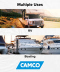 Camco brass water pressure regulator with gauge for RV plumbing; suitable for RV and boating use
