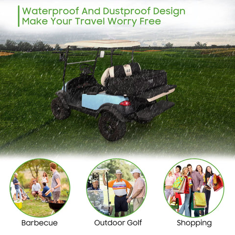 Rear Bench Golf Cart Storage Bag For 2 Plus 2 Or 4 Passenger Carts 800D PVC Dustproof Organizer on golf cart, raining