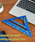 Compact Seven Inch Rafter Square Carpenter Tool For Woodworking And DIY Jobs Featuring Slick Blue Anodized Aluminum Construction.