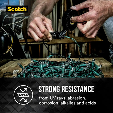 Heavy Duty Vinyl Electrical Tape Workhorse Grade 0 to 221 Fahrenheit Temperature Range, 0.75 Inch Wide by 66 Foot Long, Pack of 10 Rolls for Indoor Outdoor Use, Abrasion and Moisture Protection, Protective Jacketing Up to 600V Splice Insulation, Super being applied to wires with hands