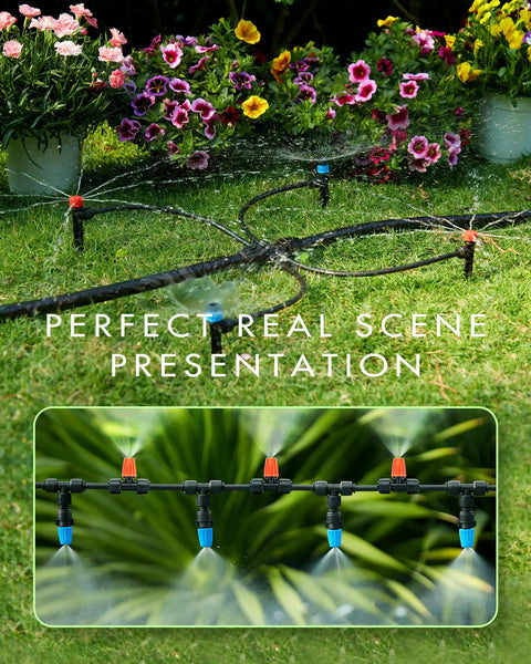 All In One Drip Irrigation Kit For Garden And Greenhouse With One Half And One Quarter Inch Tubing in garden setting
