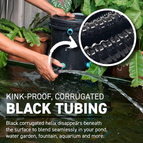 Kinkproof 1-1/2 Inch ID Waterfall Pond Tubing 20 Ft Black Corrugated PVC Flexible Tubing That Will Not Kink For Ponds Aquariums Water Gardens Rain Barrels And Aquaculture Made In USA