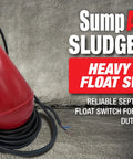 Heavy Duty Sump Pump Float Switch With 100 Feet Cable And IP68 Rating For Sewage Sludge And Thick Liquids Delivers Reliable Water Level Control And Stable Pump Cycles In Tough Conditions, featuring a red float on a concrete surface