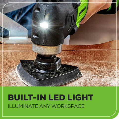 Cordless Oscillating Multi Tool For Cutting Scraping Sanding And Nailing, 18,000 OPM, 6 Speed Settings with built-in LED light