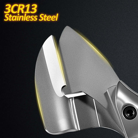 Close-up of Beast Mode Cordless Metal Shears blade, 3CR13 stainless steel, for quick sheet metal cuts, 600W brushless motor