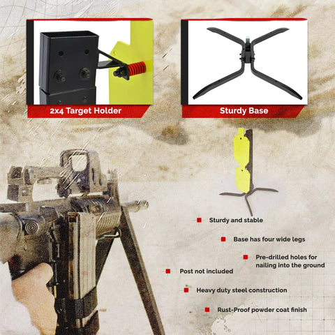 Heavy Duty Target Stand System NP550 Steel For 12x20 Silhouette Targets with 2x4 Base and Post in Black and Green