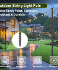 2 Pack Outdoor String Light Poles 10.5 Ft Spiral Screw In Stakes For Patio Backyard Bistro Party Wedding Lighting in rain
