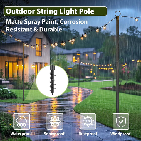 2 Pack Outdoor String Light Poles 10.5 Ft Spiral Screw In Stakes For Patio Backyard Bistro Party Wedding Lighting in rain