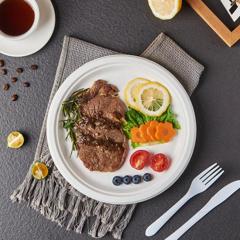 Heavy Duty 150 Count 10 Inch Paper Plates Made From Sugarcane Bagasse White Unbleached Compostable Dinner Plates No Plastic Lining