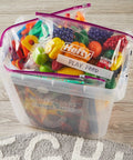 Jumbo 2.5 Gallon Storage Bags With Secure Zip And Click Closure Writable Label used for organizing play food in a clear box