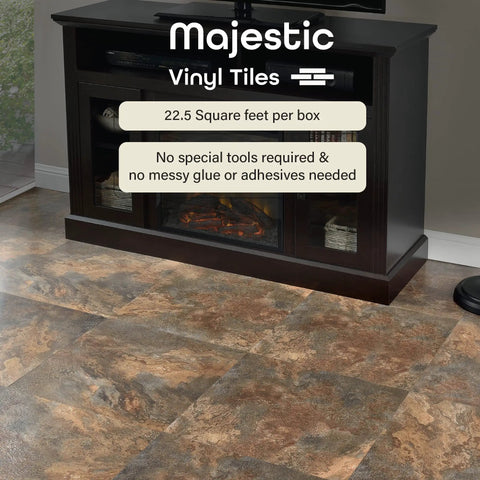 Peel And Stick 18 Inch Vinyl Floor Tiles 10 Piece Self Adhesive Set In Rustic Copper Slate Pattern in living space.