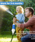 Father and son using Calcium Inhibitor Filter For Three Quarter Inch Standard Garden Hose And Faucets Inline Sediment Anti Scale Mister Filter