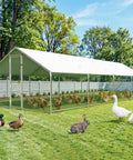 Extra Large Metal Chicken Run For Yard With Feeding Door And Walk In Design 26 By 10 By 6.6 Feet Outdoor Poultry Cage With Anti UV Cover