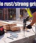 Worker using drill with 50 Pack Heavy Duty 3/8 X 4 Inch Flat Head Sleeve Anchors For Flush Mounting Sliding Tracks Sills And Frames In Concrete With Smooth Finish.
