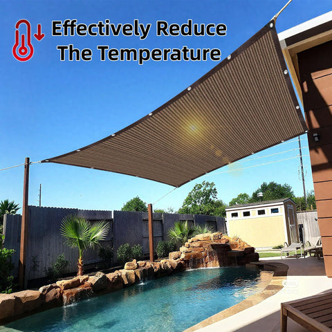 Mocha Shade Cloth With Grommets And Ropes For Outdoor Patio Pergola 80 Percent UV Blocking Sun Shade over pool area