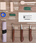 Starter Wood Carving Kit With 3 Piece Whittling Knife Set Spoon Carving Knife Basswood Blocks Ergonomic Walnut Handles Plus Easy Learning Videos For Kids And Adults displayed