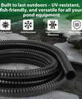 1 Inch Pond Tubing 10 Foot Flexible PVC Corrugated Pond Hose With Stainless Steel Clamps for garden ponds on stone path