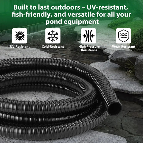 1 Inch Pond Tubing 10 Foot Flexible PVC Corrugated Pond Hose With Stainless Steel Clamps for garden ponds on stone path