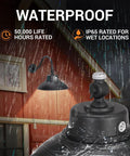 2 Pack 14 Inch Black Gooseneck Barn Light LED Fixture for Indoor and Outdoor Use with Photocell, waterproof in rain.