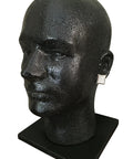 Mens Chunky 16mm Silver Kite Screw Back Earrings Iced Out With Cubic Zirconia shown on a black display head.