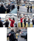Film crew using Thanos Pro II Vest Stabilizer And Axis System for Gimbals and rotating monopod on urban street shoot