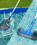 Deluxe Pool Cleaning Kit With Skimmer Net And Round Brush 70 Inch Telescopic Pole for above ground pools and ponds, side view
