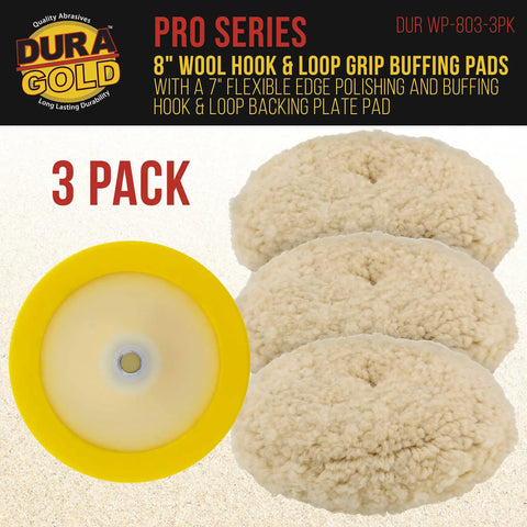Three Pack 8 Inch Wool Buffing Pads With 7 Inch Flexible Edge Backing Plate For Auto Detailing Polisher Sanders Kit