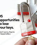Image showcasing 48 Keyed Alike Padlocks With 2 Inch Shackle For Outdoor Use Pick Resistant Brass Pin Cylinders Hardened Steel Case Includes 96 Keys Great For Locker Gate Hasp And Latch Security, with a hand holding a key.