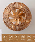 Boho Caged Fandelier With Lights Flush Mount Ceiling Fan With Remote Control Rattan Enclosed Ceiling Fan With Six Speeds