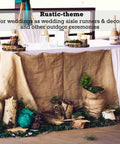 Table decorated with burlap, used as wedding decor, featuring the 40 Inch By 300 Ft Burlap Fabric Roll Pack Of 10 Industrial Grade Burlap 10 Oz Thick 30 Percent Thicker Than Competition Great For Garden Yard Weddings Craft Projects Table Decor And Landscaping.