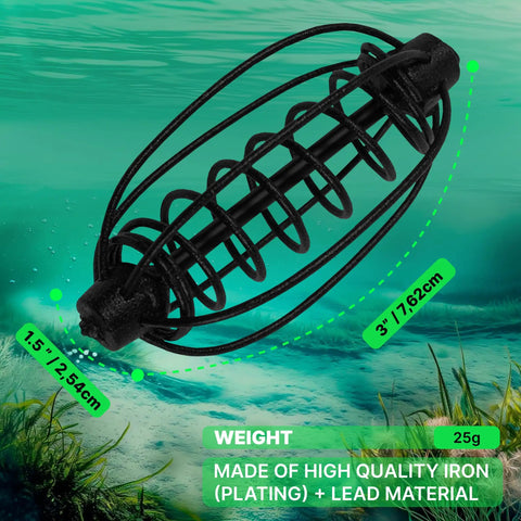 10 Pack Spring Fishing Feeders 25g Each For Carp Crucian And Bream Tackle, durable iron lead cage with size dimensions