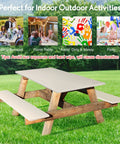Three Piece Fitted Tablecloth And Bench Cover Set For 6 Foot Tables 30 By 72 Inch Vinyl With Elastic Edges installed on picnic table.