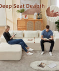 No Fuss 107 Inch Modular Sofa Set Of 2 With Left Facing Chaise, White Corduroy Fabric, No Assembly Required in a living room setup.