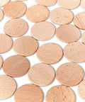 Premium Unfinished Wood Cutout Circles 1.5 Inches arranged, natural wood color, ideal for DIY art projects and crafts, 100 count.