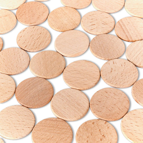 Premium Unfinished Wood Cutout Circles 1.5 Inches arranged, natural wood color, ideal for DIY art projects and crafts, 100 count.