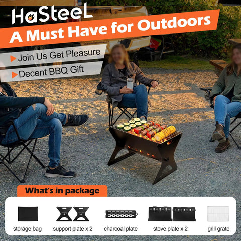 Portable Campfire Grill With Grate And Carry Bag Heavy Duty Outdoor Fire Pit for Camping Backyard Bonfire Patio with food cooking