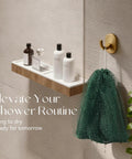 African Net Sponge Exfoliating Bath Loofah 45 Inch hanging near shelf with shower products