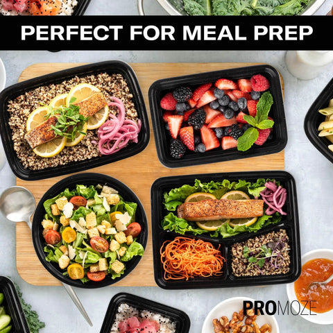 50 Pack Meal Prep Containers With Lids 28 Oz One Compartment To Go Bento Boxes with healthy meals and fresh ingredients