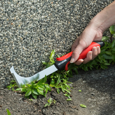 Three In One L Shaped Weeder For Cracks And Crevices With Japanese SK5 Steel Non Slip Ergonomic Handle 10.5 Inch Weed Puller Sidewalk Moss Scraper Patio Deck Garden Tool For Grabbing Weeds Fast removing weeds from a wall crack