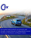 Automotive banner: rear three-quarter view of blue SUV on winding coastal highway; C-Tek logo top-left.